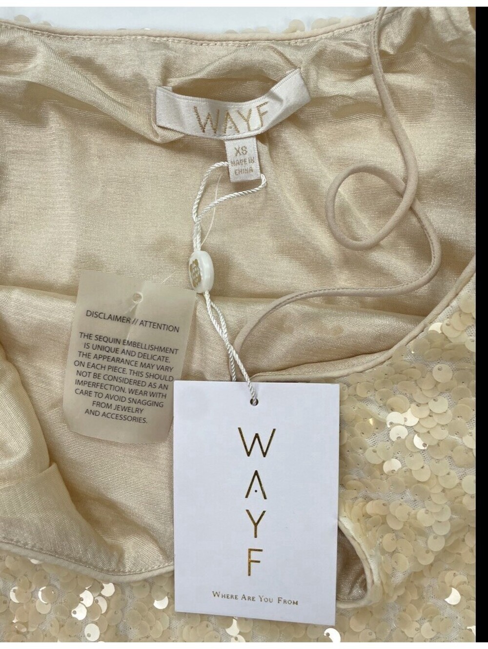 NWT WAYF Sequin Tank Top Cami Womens XS Ivory Cream Sparkle Spaghetti Strap - Picture 4 of 8